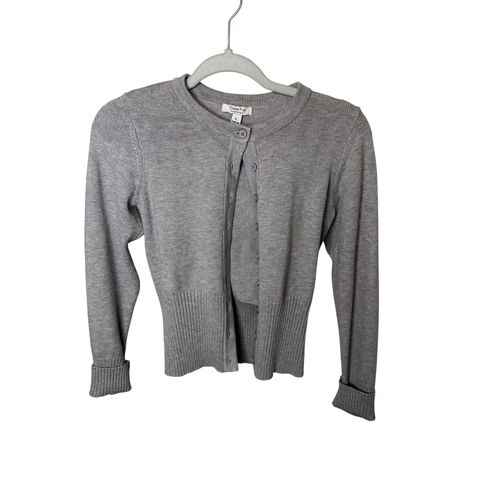 Orange Kiss Essentials Gray Button Up Cardigan Sweater Ribbed Knit Womens L